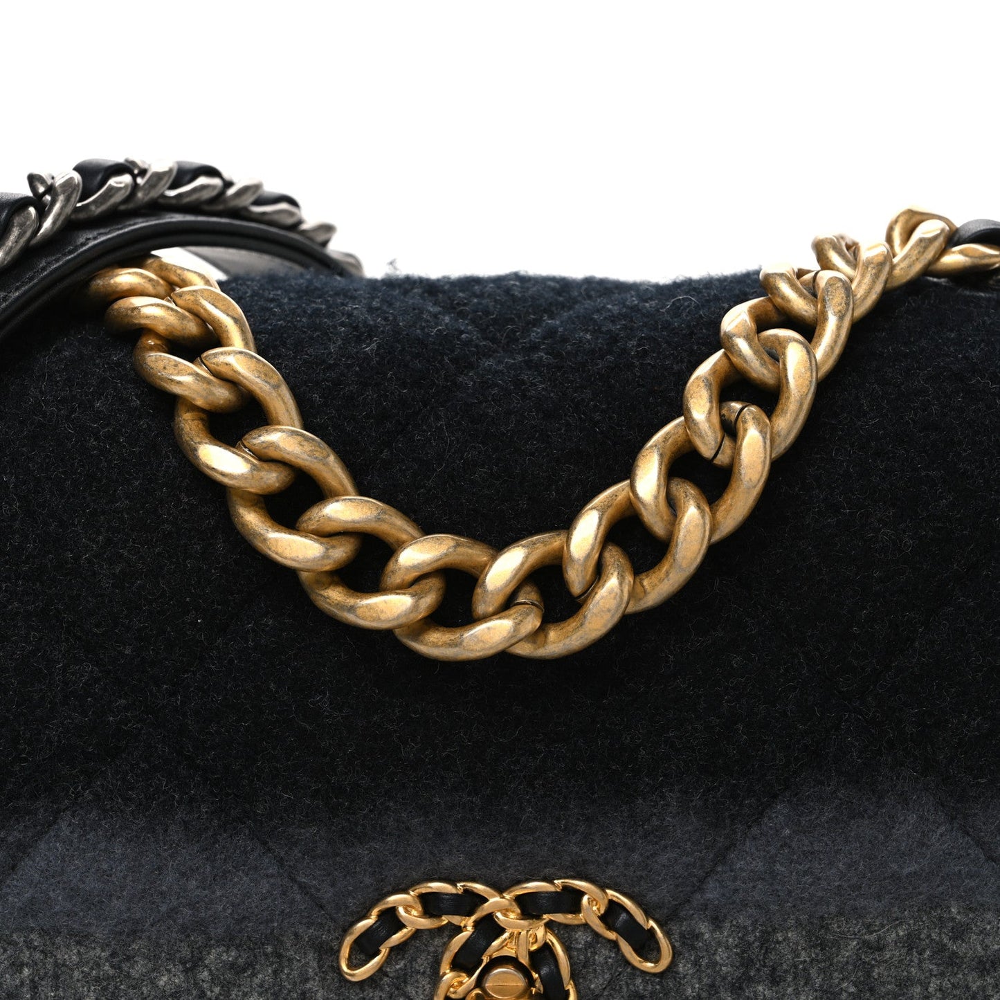 Wool Quilted Medium Chanel 19 Flap Black Grey