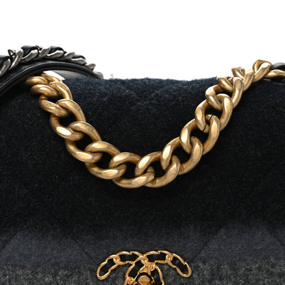 Wool Quilted Medium Chanel 19 Flap Black Grey
