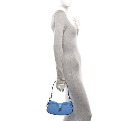 Calfskin Monogram Mini Moon Side Shoulder Bag Blue