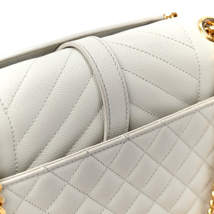 Grain De Poudre Textured Mixed Matelasse Medium Triquilt Monogram Satchel Crema Soft