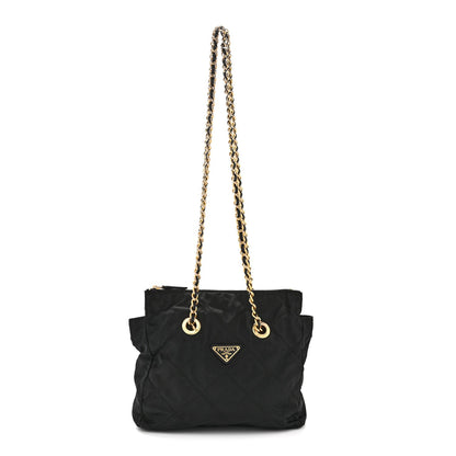 Nylon Tessuto Impuntu Quilted Flap Shoulder Bag Black