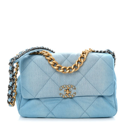 Ombre Denim Quilted Large Chanel 19 Flap Light Blue