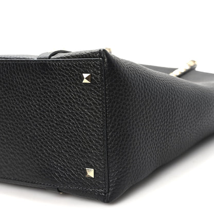 Grained Calfskin North South Rockstud Tote Black