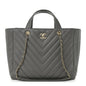 Calfskin Chevron Quilted Statement Shopping Tote Grey