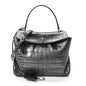 Metallized Calfskin Crocodile Embossed Mini Rodeo Top Handle Handbag Gunmetal
