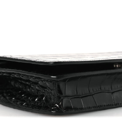 Shiny Calfskin Logo Crocodile Embossed Ville Wallet on Chain Black