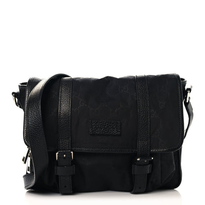 Nylon Monogram Double Buckle Flap Messenger Bag Black