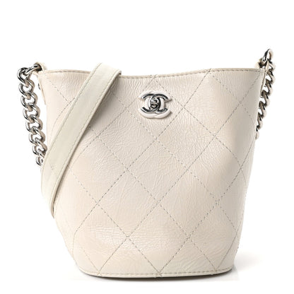 Crumpled Calfskin Bucket Bag White
