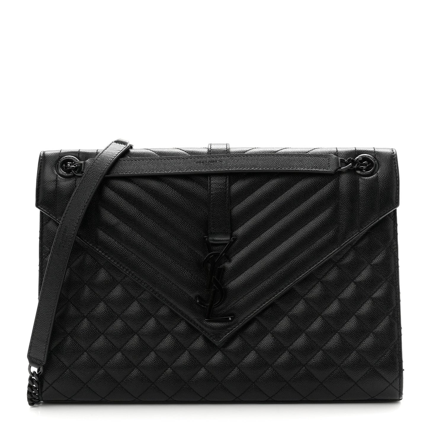 Grain De Poudre Textured Mixed Matelasse Large Triquilt Monogram Monochrome Satchel Black