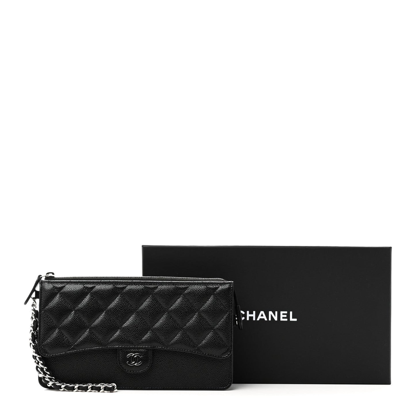 Caviar Quilted Classic Pouch With Handle Black