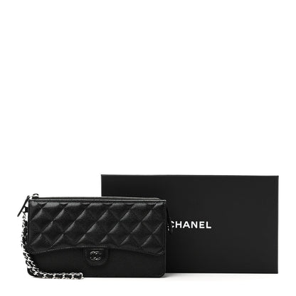 Caviar Quilted Classic Pouch With Handle Black