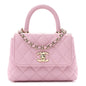 Caviar Quilted Coco Handle Clutch With Chain Pink