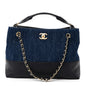Tweed Shiny Lambskin Quilted Coco Base Small Shopping Bag Dark Blue