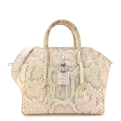 Snakeskin Mini Lock Antigona Shoulder Bag Dusty Gold