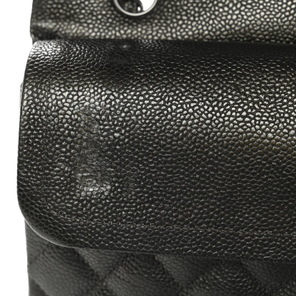 Metallic Caviar Quilted Medium Double Flap Dark Charcoal