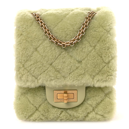 Shearling Aged Calfskin Quilted 2.55 Reissue Mini North South Flap Green
