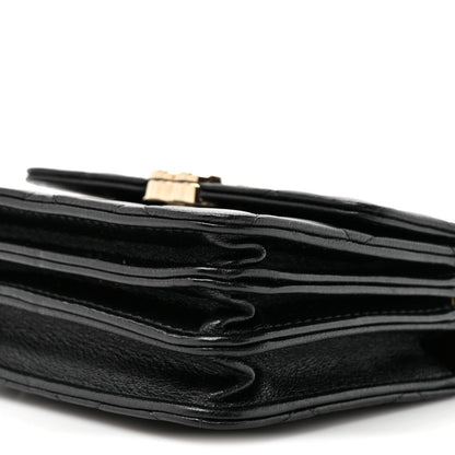 Lambskin Quilted Top Handle Flap Clutch With Chain Black