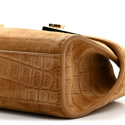 Suede Alligator Embossed Mini Hug Crossbody Bag Natural Brown