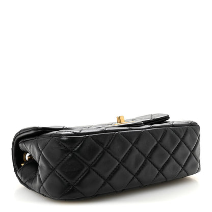 Lambskin Quilted Mini Rectangular Pearl Crush Flap Black