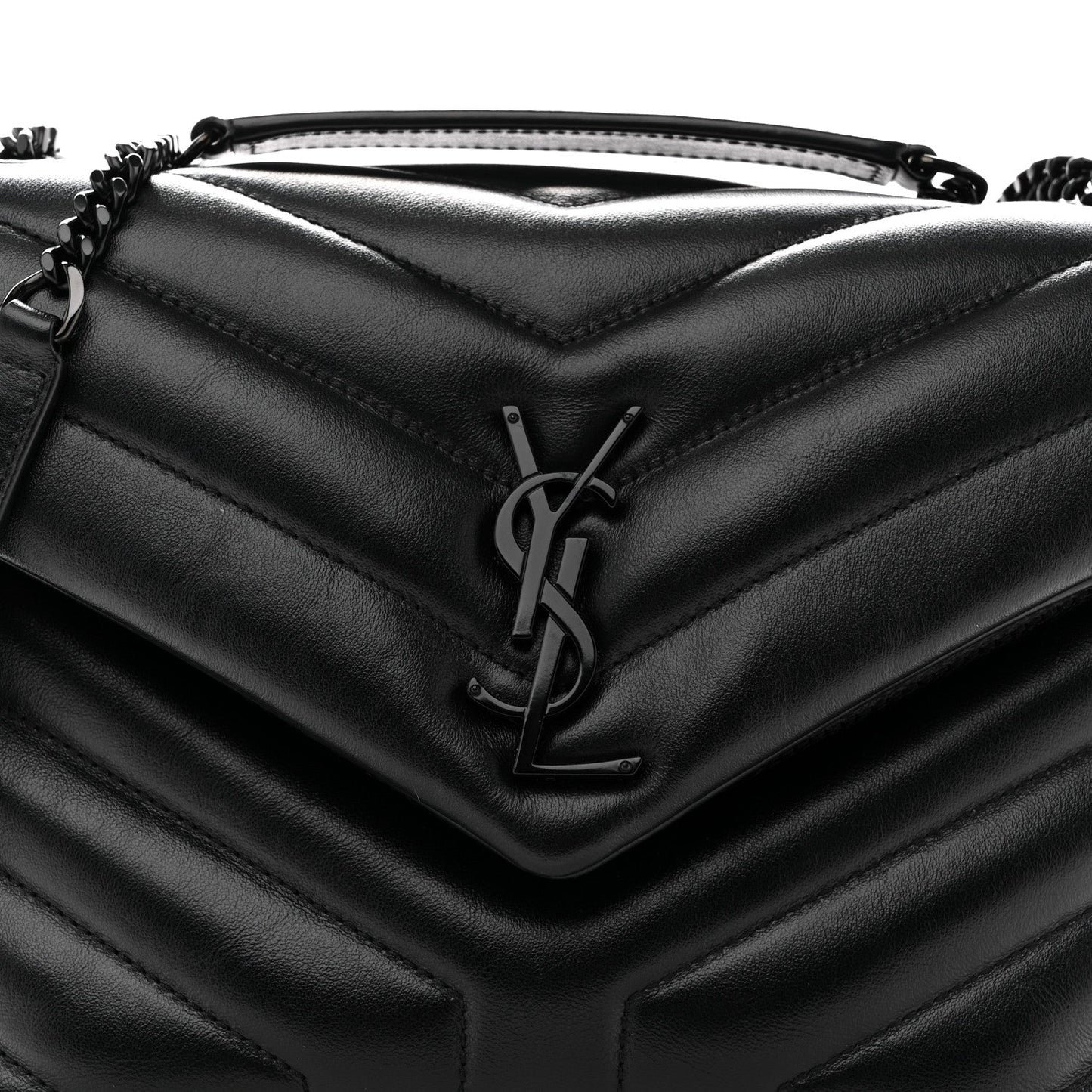 Calfskin Y Quilted Monogram Monochrome Small Loulou Chain Satchel Black