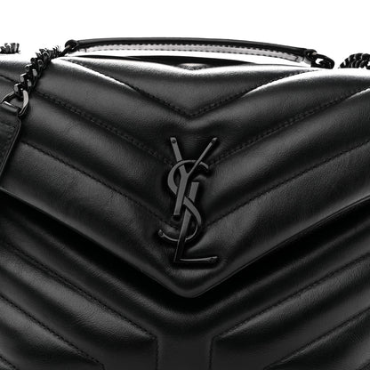 Calfskin Y Quilted Monogram Monochrome Small Loulou Chain Satchel Black