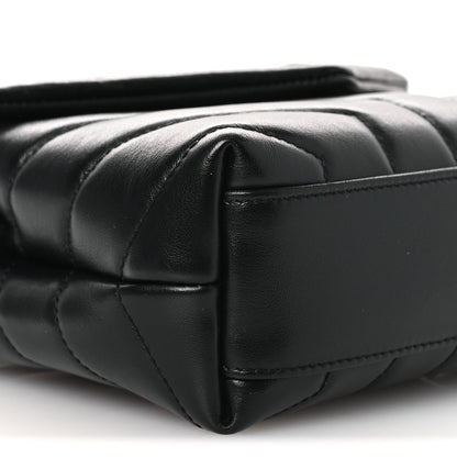 Calfskin Y Quilted Monogram Monochrome Toy Loulou Crossbody Bag Black