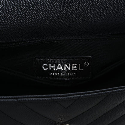 Caviar Chevron Quilted Mini Coco Handle Flap Dark Grey