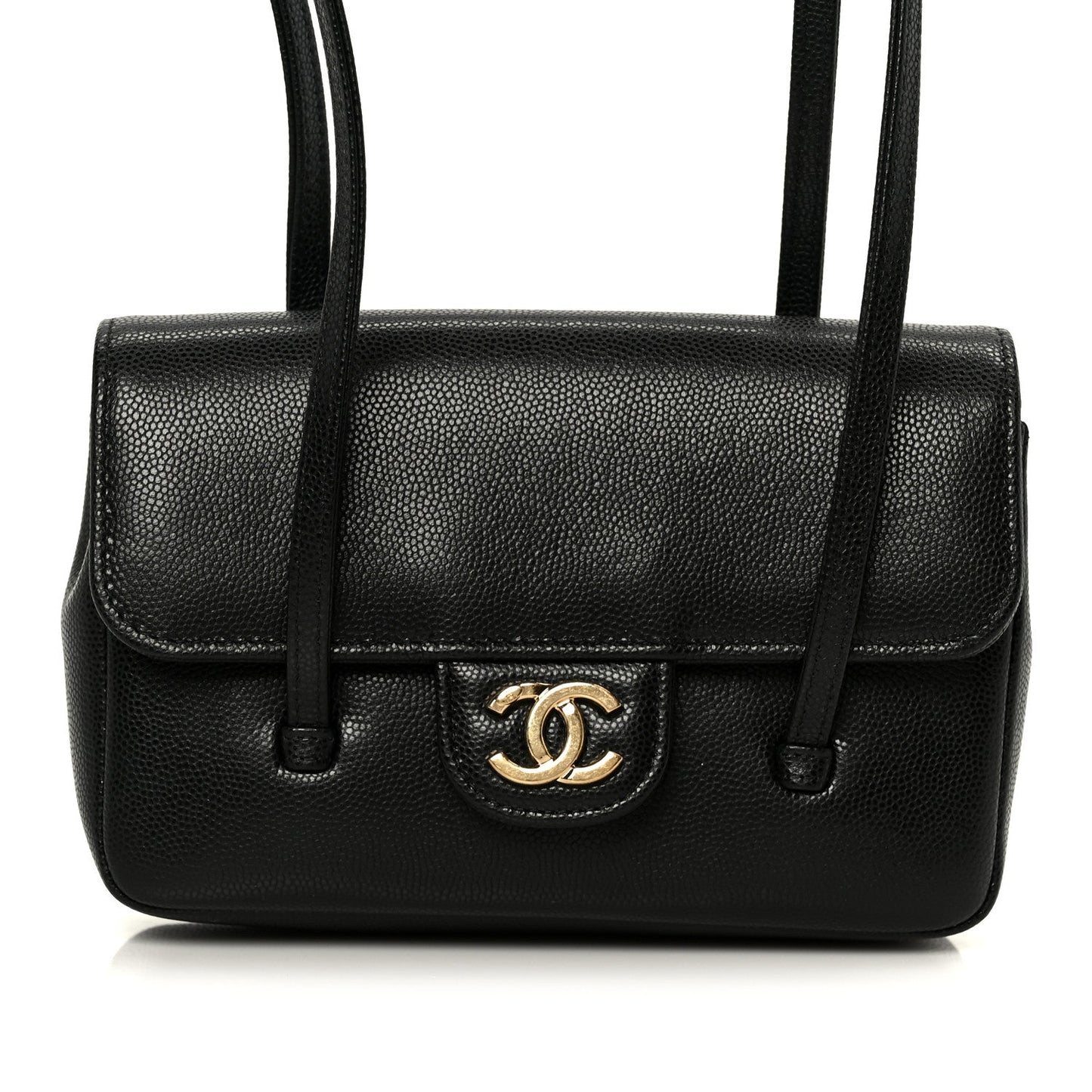 Shiny Caviar Mini Preppy Coco Shoulder Bag Black