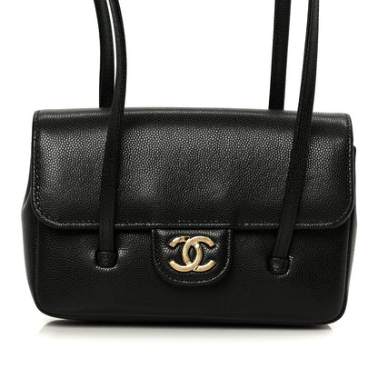 Shiny Caviar Mini Preppy Coco Shoulder Bag Black