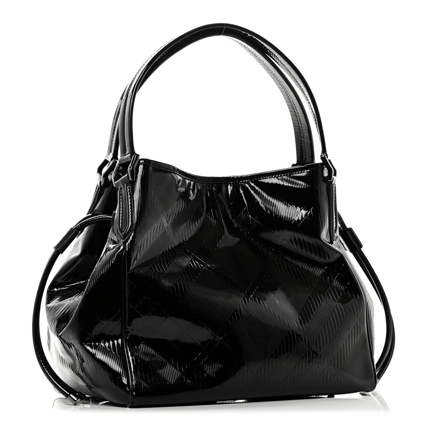 Patent Check Embossed Small Bilmore Tote Black