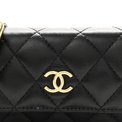 Lambskin Quilted Enamel Mini Belt Bag Black