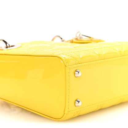 Patent Cannage Mini Lady Dior Yellow