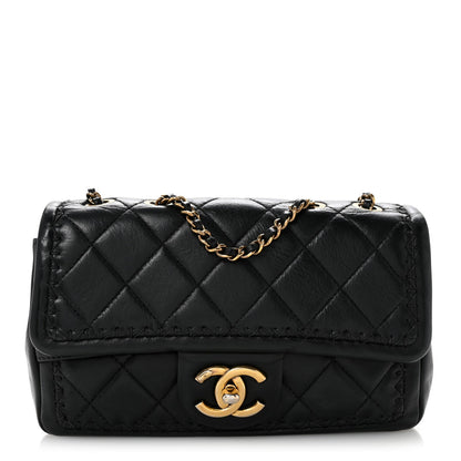 Crumpled Calfskin Whipstich Quilted Single Black