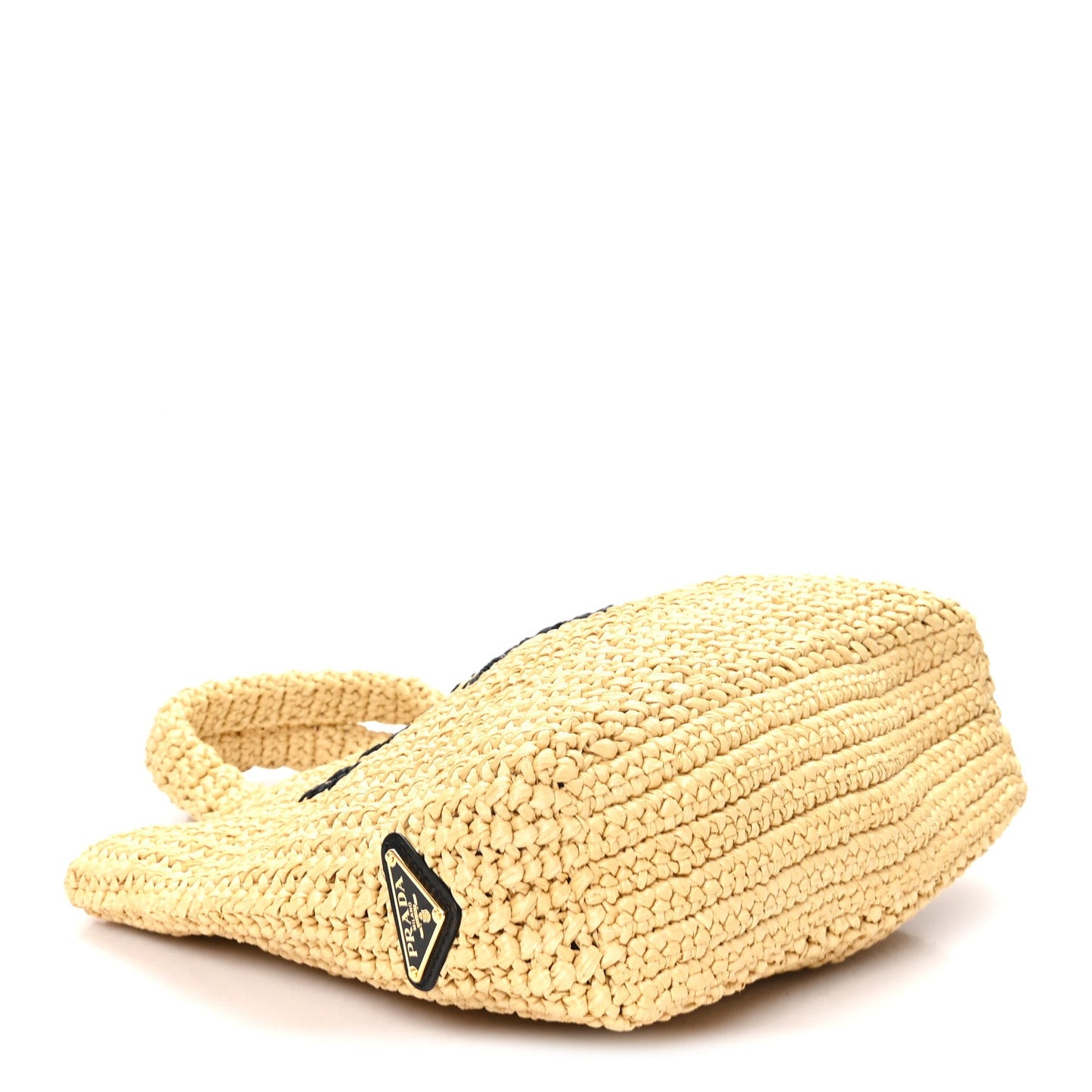 Yarn Raffia Effect Crochet Embroidered Small Logo Tote Naturale