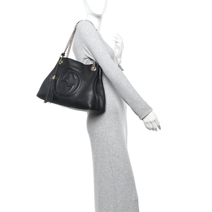 Pebbled Calfskin Medium Soho Chain Shoulder Bag Black