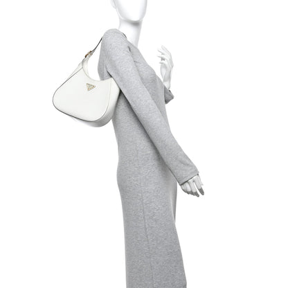 Brushed Calfskin Cleo Adjustable Strap Shoulder Bag White