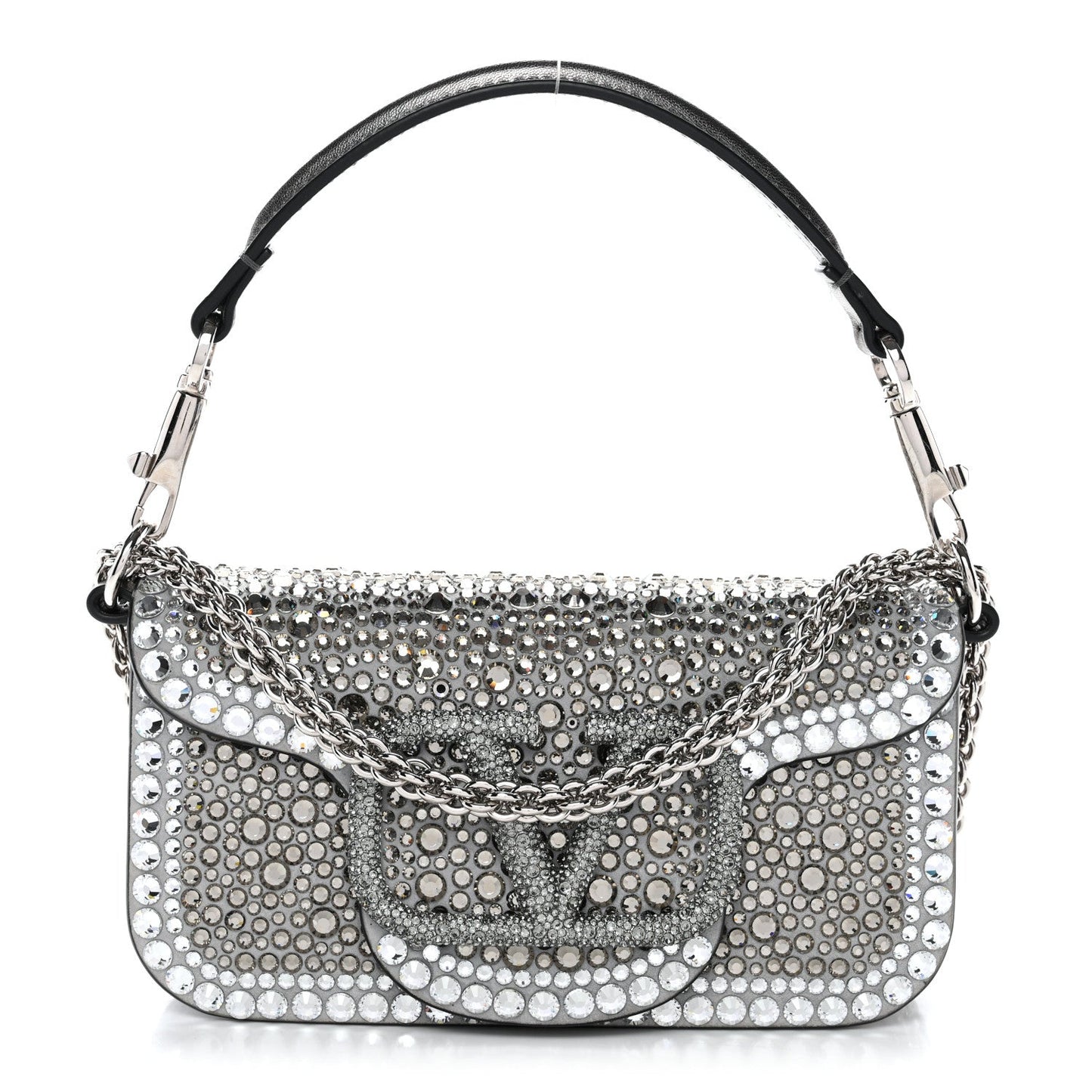 Crystal Suede Enamel Vlogo Small Loco Shoulder Bag Silver