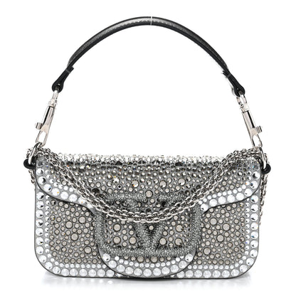Crystal Suede Enamel Vlogo Small Loco Shoulder Bag Silver