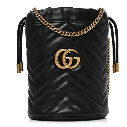 Calfskin Matelasse Mini GG Marmont 2.0 Bucket Bag Black