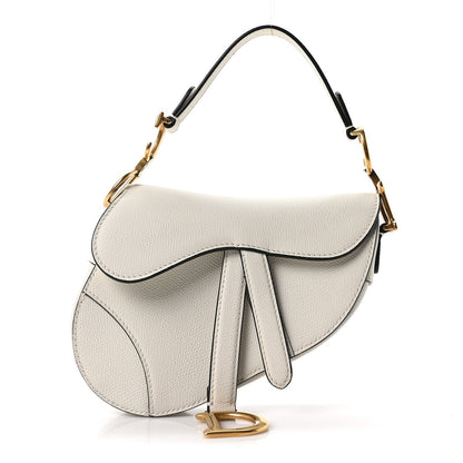 Grained Calfskin Mini Saddle Bag White