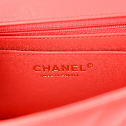 Lambskin Chevron Quilted Mini Rectangular Flap Coral