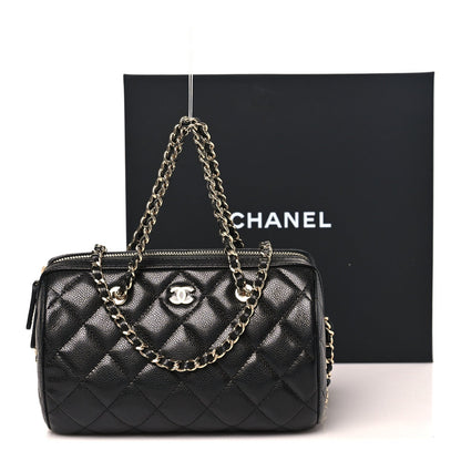 Caviar Quilted Barrel Clutch With Chain  Black