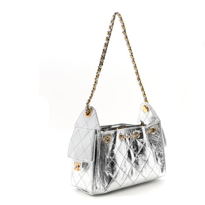 Metallic Aged Calfskin Quilted Mini Chanel 25 Handbag Silver