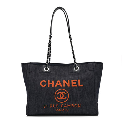 Denim Small Deauville Tote Blue Orange