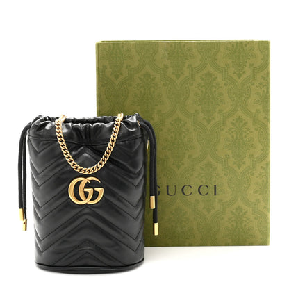 Calfskin Matelasse Mini GG Marmont 2.0 Bucket Bag Black