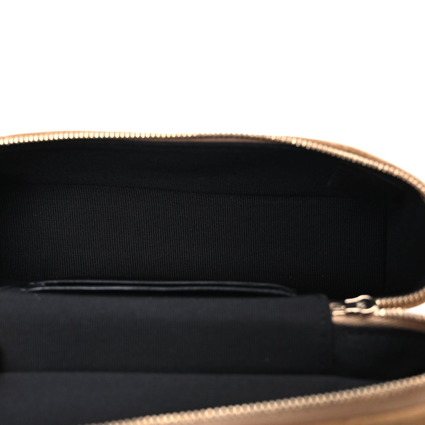 Suede Calfskin Shiny Lambskin Stitched Top Handle Slim Vanity Case With Chain Beige Black