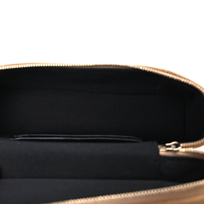 Suede Calfskin Shiny Lambskin Stitched Top Handle Slim Vanity Case With Chain Beige Black
