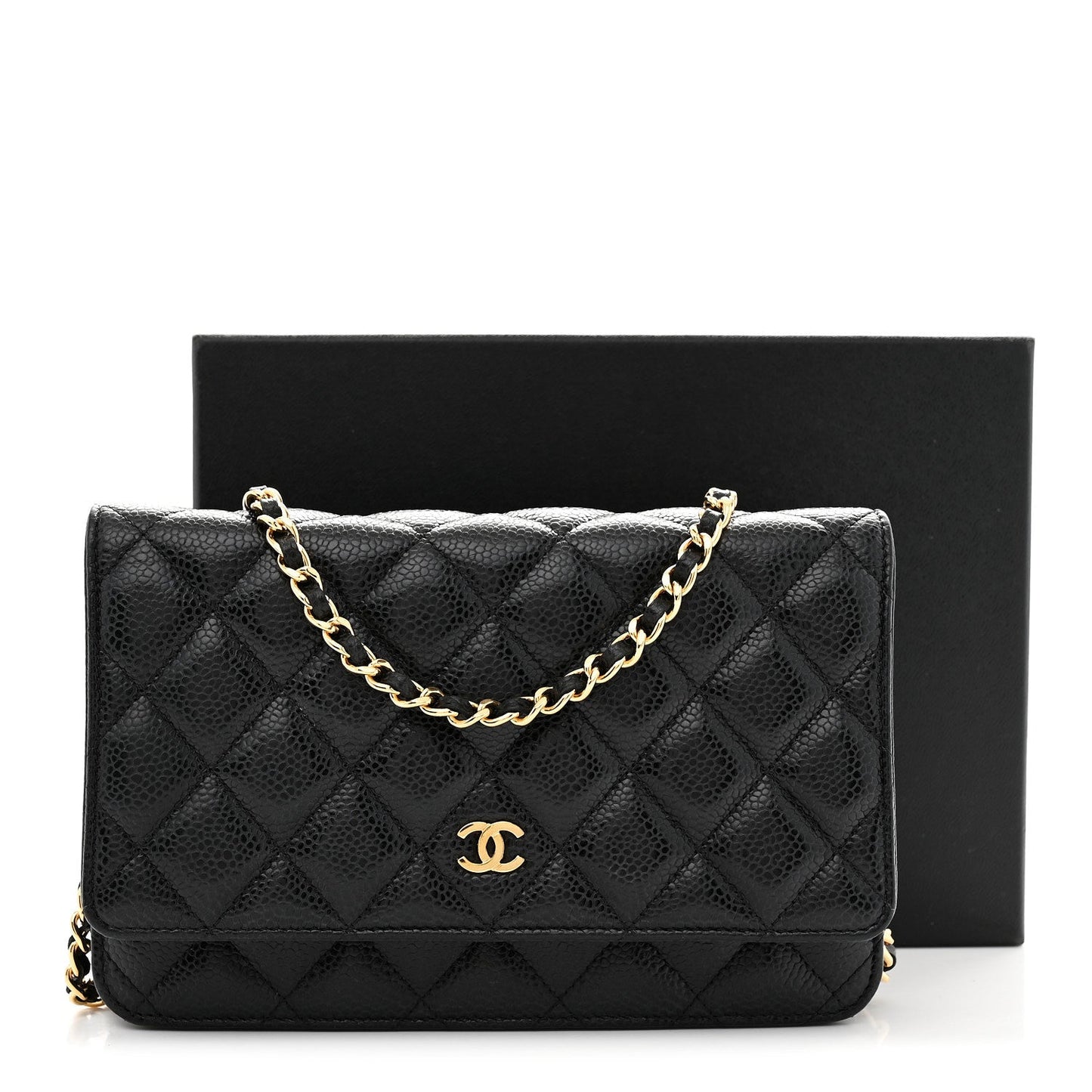 Caviar Quilted Wallet on Chain WOC Black