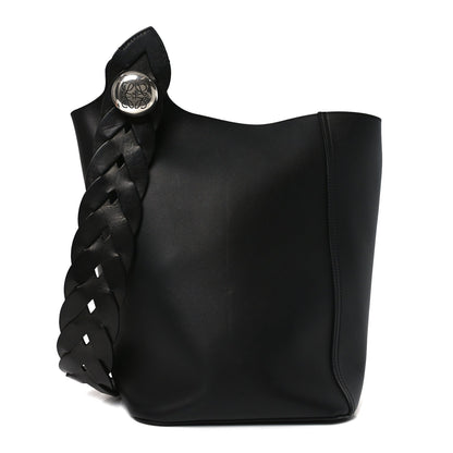 Smooth Calfski Large Woven Pebble Bucket Bag Black