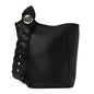 Smooth Calfski Large Woven Pebble Bucket Bag Black